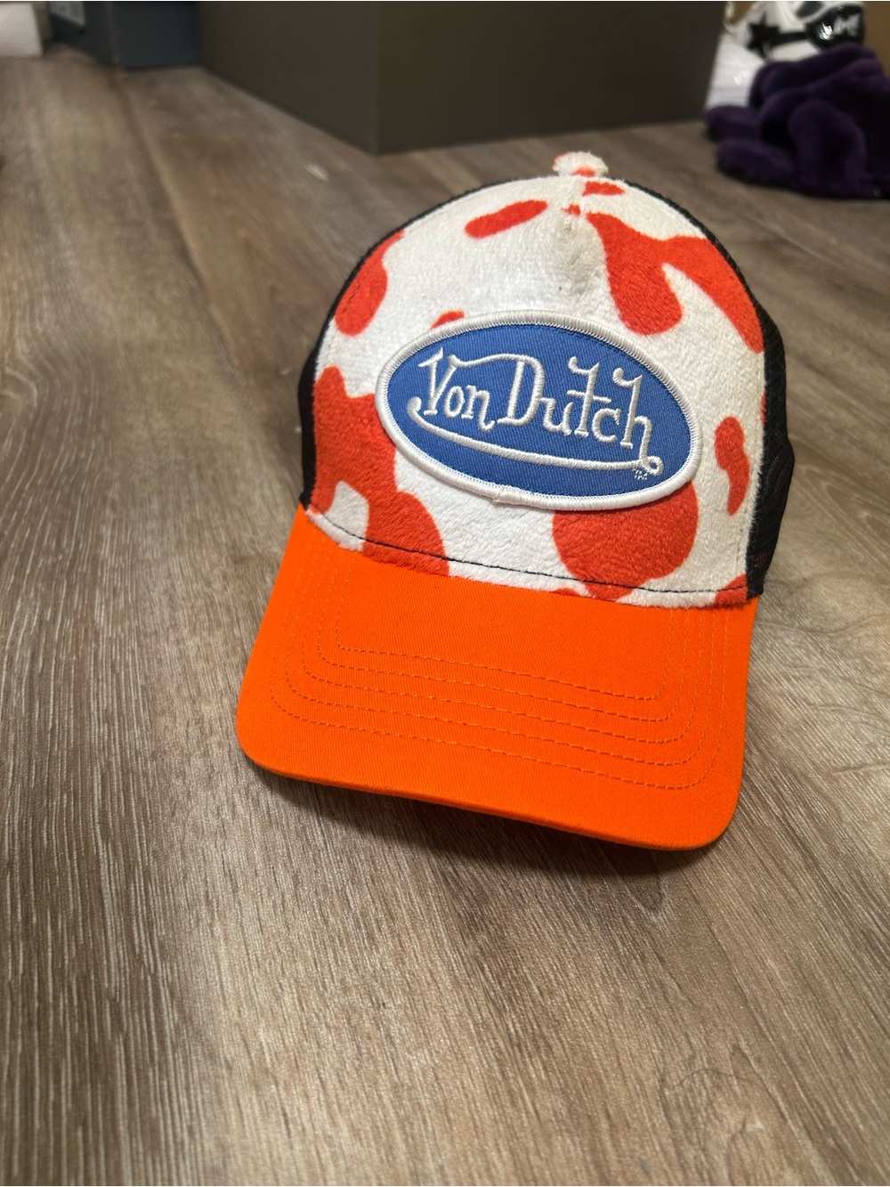 Von Dutch Orange Camo Logo Trucker Hat